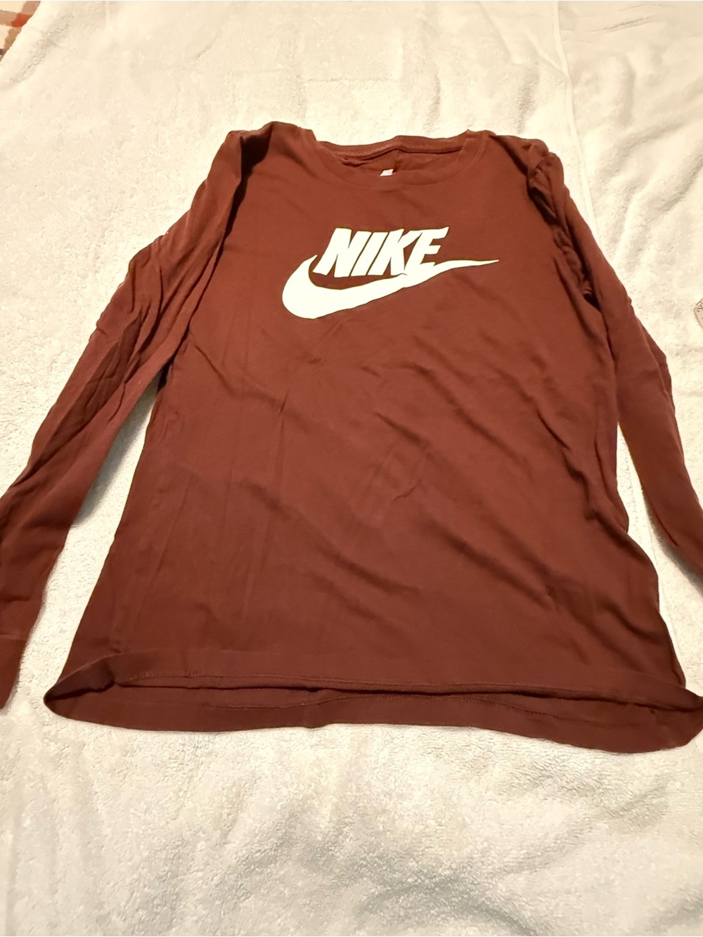 Nike Long-Sleeve Logo Tee in Rust Brown with White Swoosh
